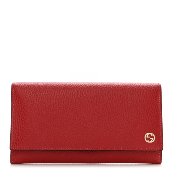 Gucci Pebbled Calfskin Interlocking G Continental Wallet Red - Picture 1 of 6
